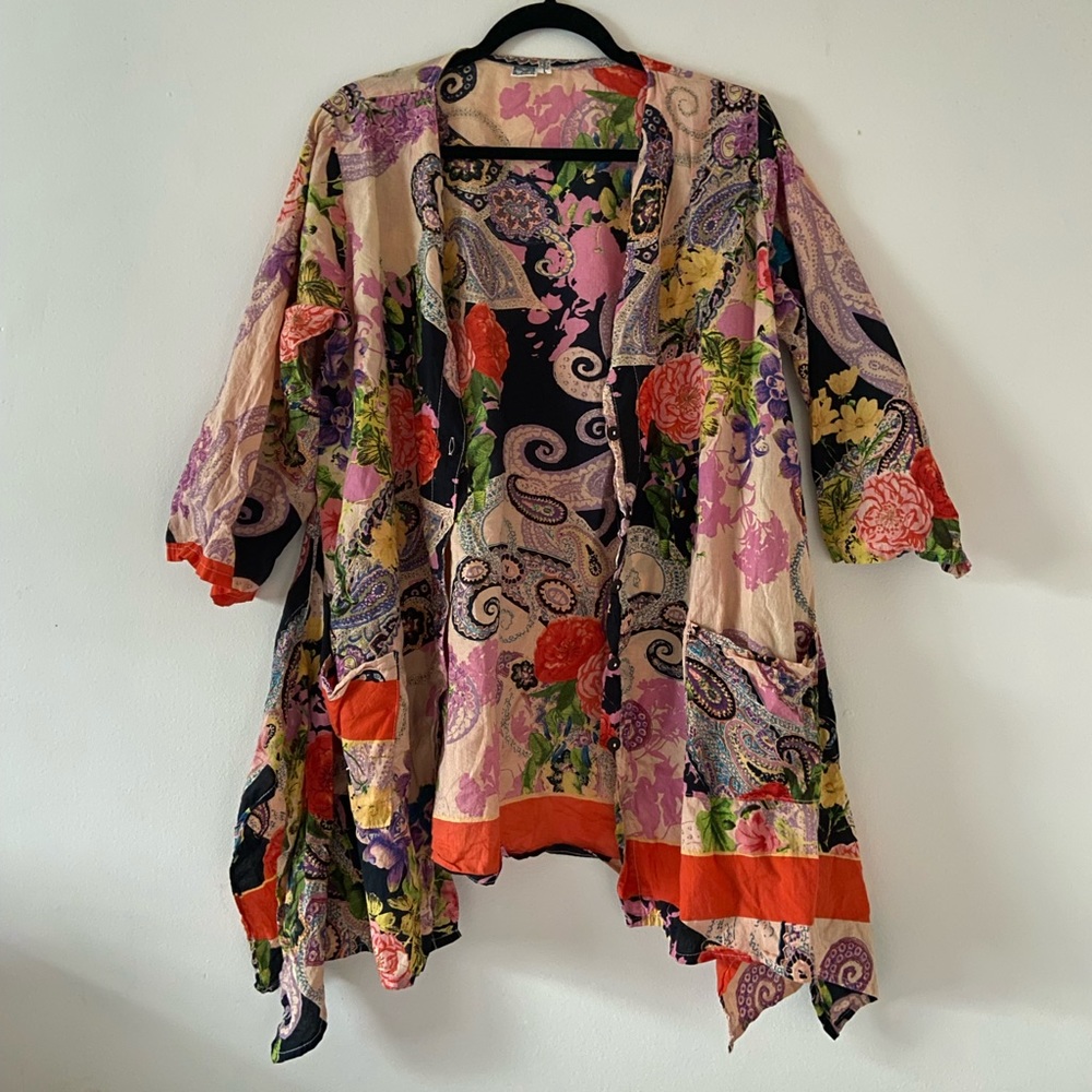 printed overshirt, button-down front